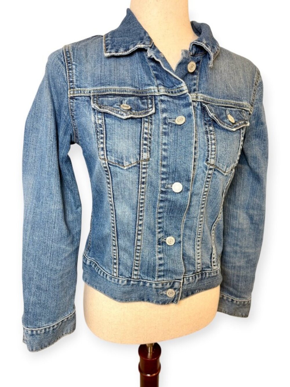 Vintage Y2K Gap Stretch Blue Cropped Denim Trucker Jacket Size XS - Picture 2 of 8